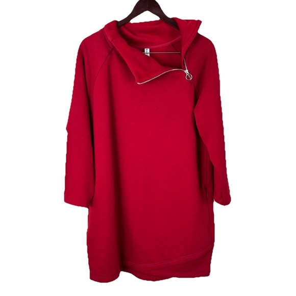 Athleta Cozy Karma Sweatshirt Dress Red Zip Funnel Neck Athletic Women’s Size L - Picture 1 of 6